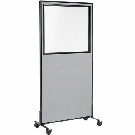 INTERION BY GLOBAL INDUSTRIAL Interion Mobile Office Partition Panel with Partial Window, 36-1/4inW x 75inH, Gray 694981MGY